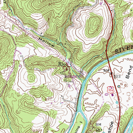 Topographic Map of Rio, KY