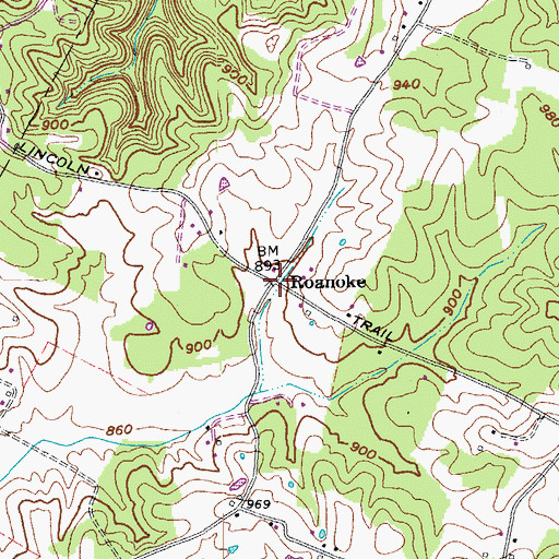 Topographic Map of Roanoke, KY