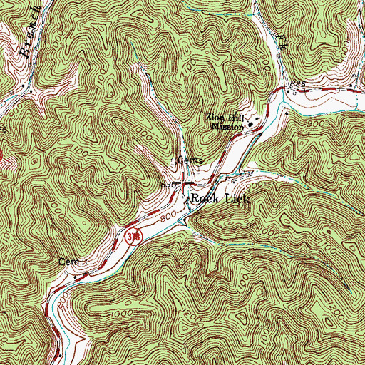 Topographic Map of Rock Lick, KY