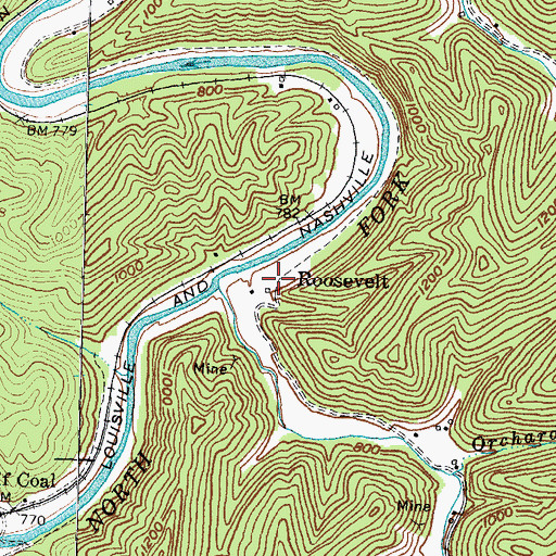 Topographic Map of Roosevelt, KY