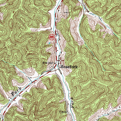 Topographic Map of Rosefork, KY