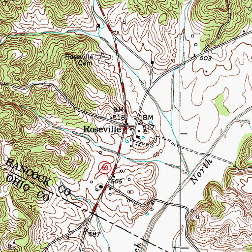 Topographic Map of Roseville, KY