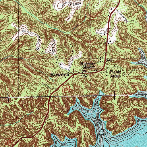 Topographic Map of Rowena, KY