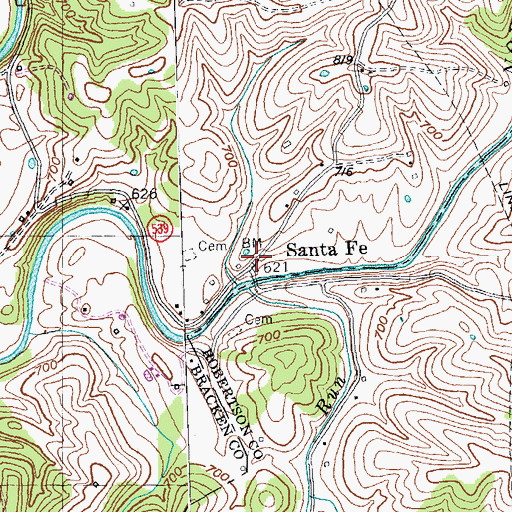 Topographic Map of Santa Fe, KY