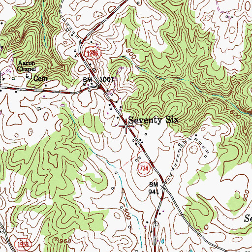 Topographic Map of Seventy Six, KY