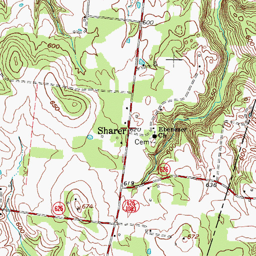 Topographic Map of Sharer, KY