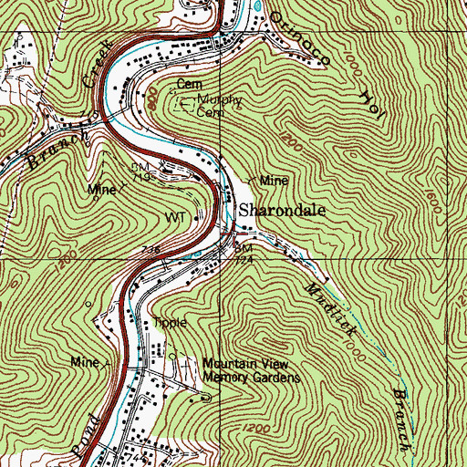 Topographic Map of Sharondale, KY