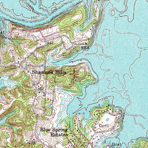 Topographic Map of Shawnee Hills, KY