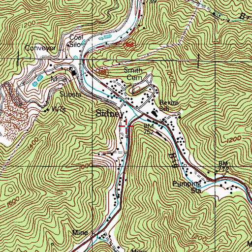 Topographic Map of Sidney, KY