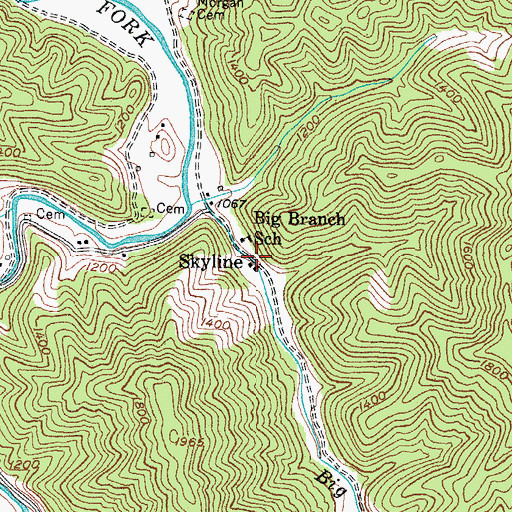 Topographic Map of Skyline, KY