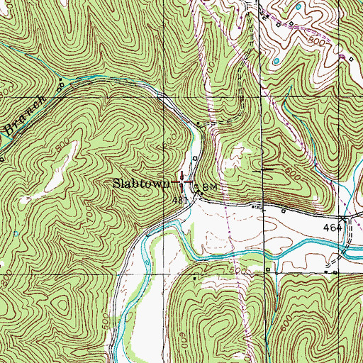 Topographic Map of Slabtown, KY