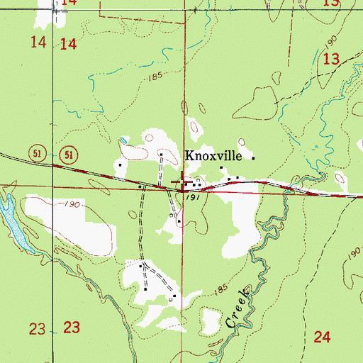 Topographic Map of Knoxville, AR