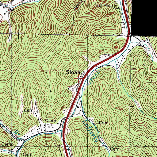 Topographic Map of Sloan, KY