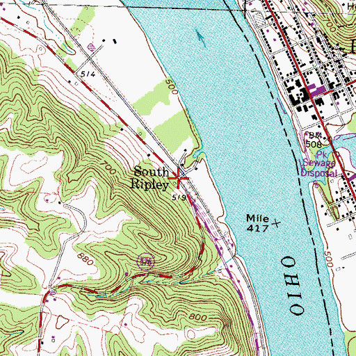 Topographic Map of South Ripley, KY