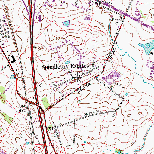 Topographic Map of Spindletop Estates, KY