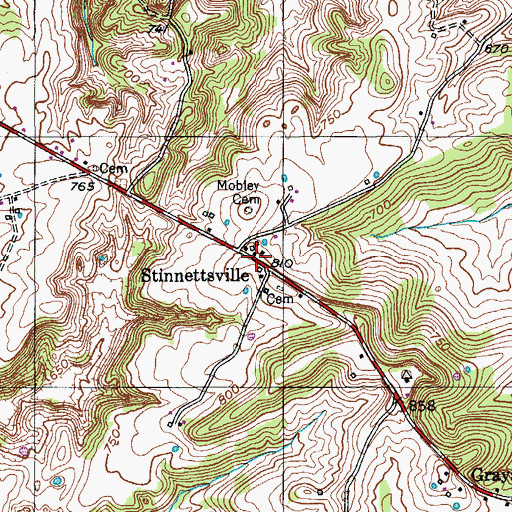 Topographic Map of Stinnettsville, KY