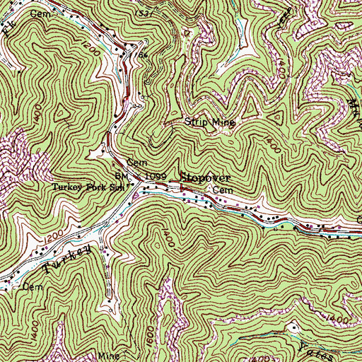Topographic Map of Stopover, KY