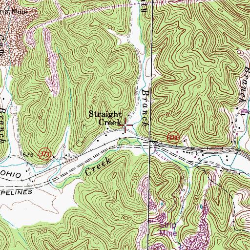 Topographic Map of Straight Creek, KY