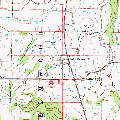 Topographic Map of Krooked Kreek Church, AR