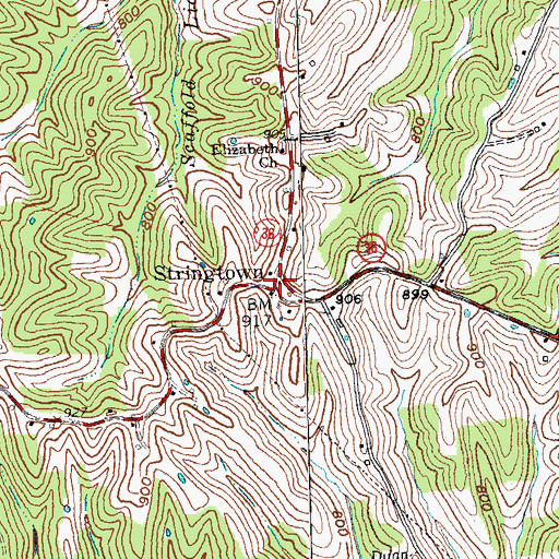Topographic Map of Stringtown, KY