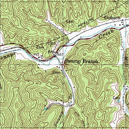 Topographic Map of Swamp Branch, KY