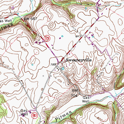 Topographic Map of Sweeneyville, KY