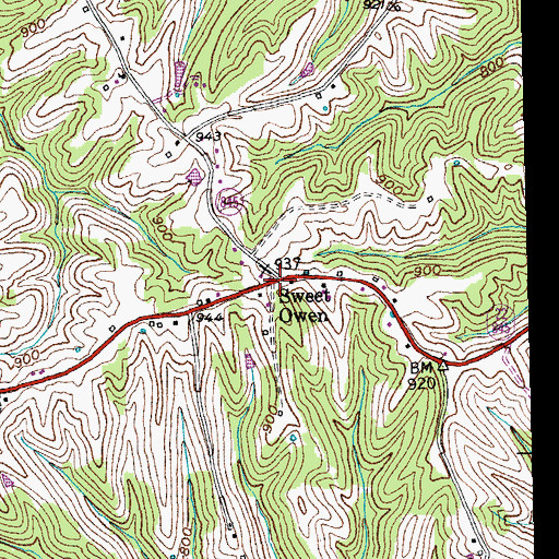Topographic Map of Sweet Owen, KY