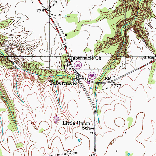 Topographic Map of Tabernacle, KY