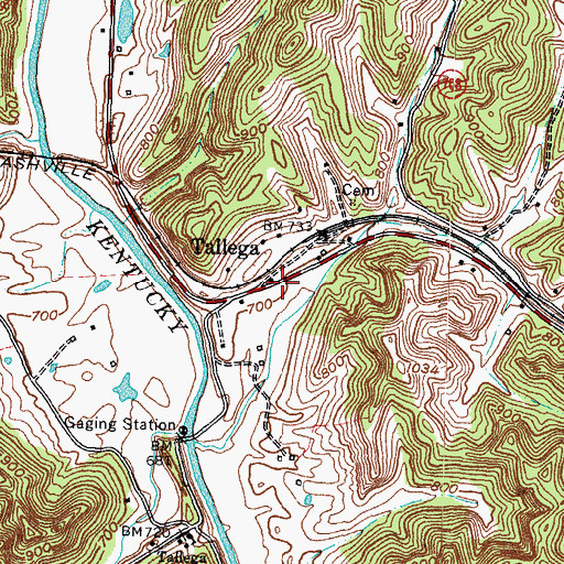 Topographic Map of Tallega, KY