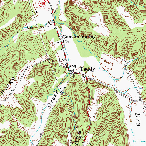 Topographic Map of Teddy, KY