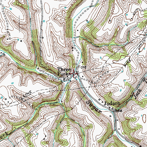 Topographic Map of Three Forks, KY