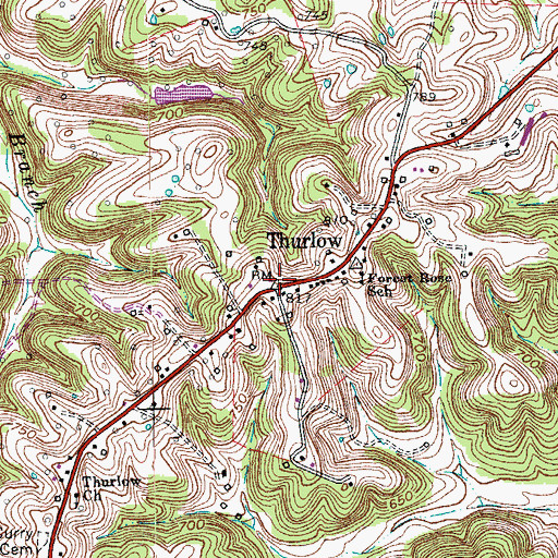 Topographic Map of Thurlow, KY