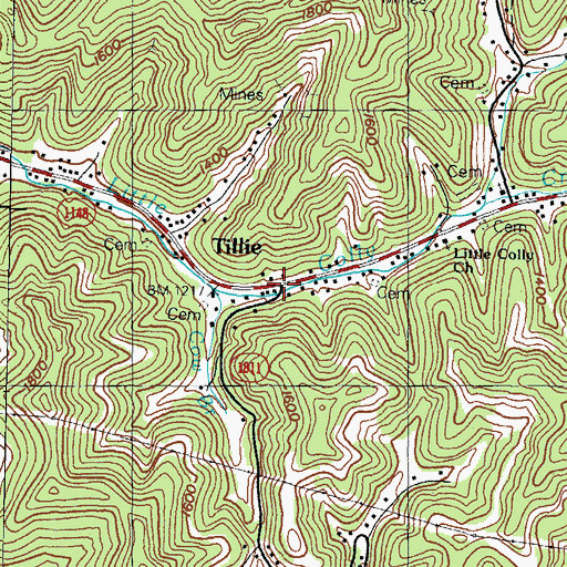 Topographic Map of Tillie, KY