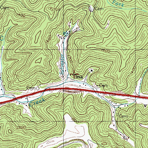 Topographic Map of Tina, KY