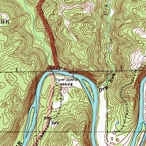 Topographic Map of Tom Johns Crossing, KY