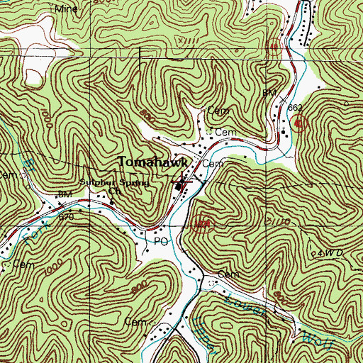 Topographic Map of Tomahawk, KY