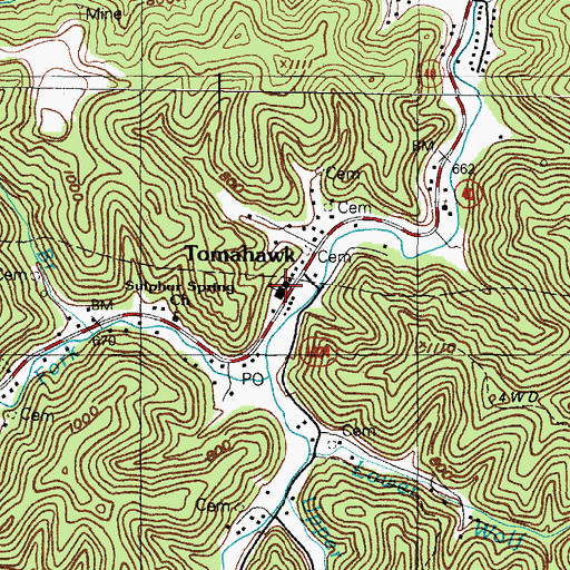 Topographic Map of Tomahawk, KY