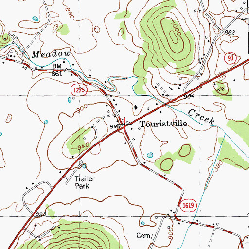 Topographic Map of Touristville, KY