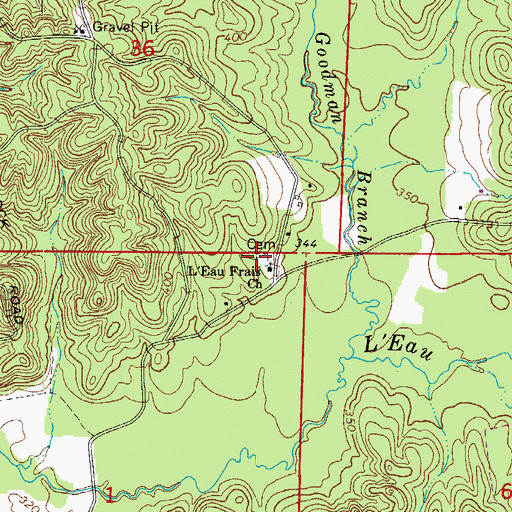 Topographic Map of L'Eau Frais Church, AR