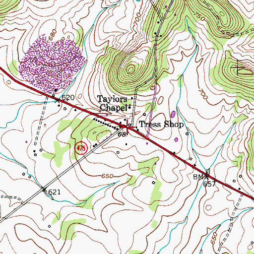 Topographic Map of Tress Shop, KY