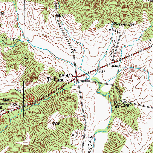 Topographic Map of Tribune, KY