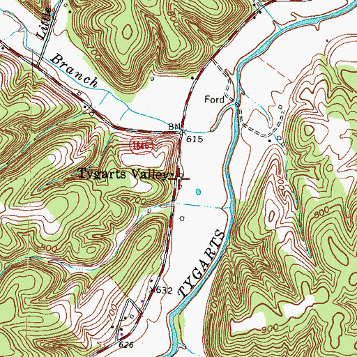 Topographic Map of Tygarts Valley, KY