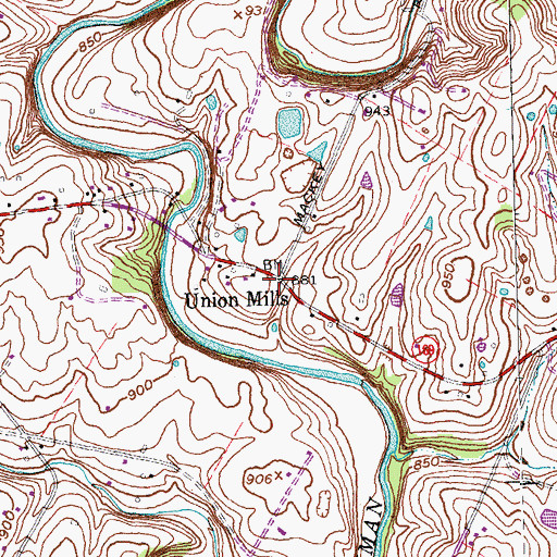 Topographic Map of Union Mills, KY