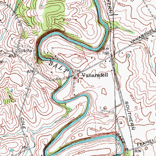 Topographic Map of Vanarsdell, KY