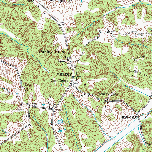 Topographic Map of Veazey, KY
