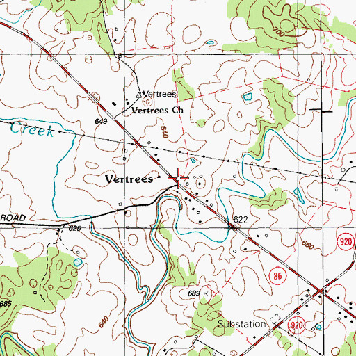 Topographic Map of Vertrees, KY