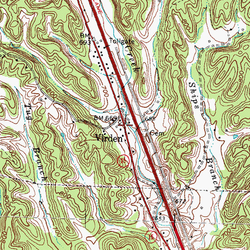 Topographic Map of Virden, KY