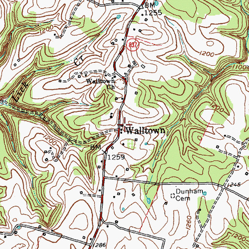Topographic Map of Walltown, KY
