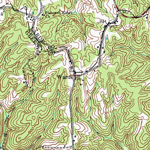 Topographic Map of Wards, KY