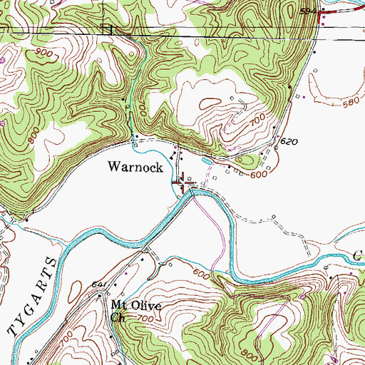 Topographic Map of Warnock, KY